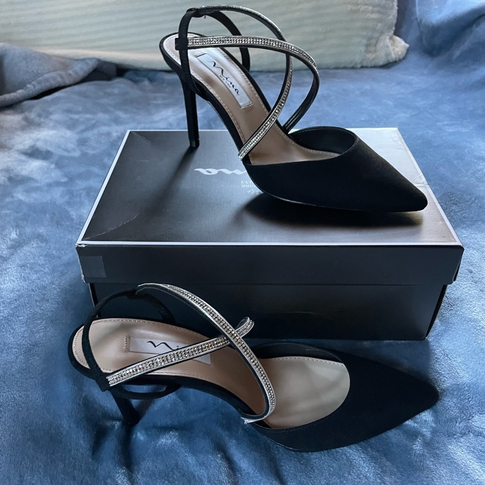 Nina black suede sparkly heels